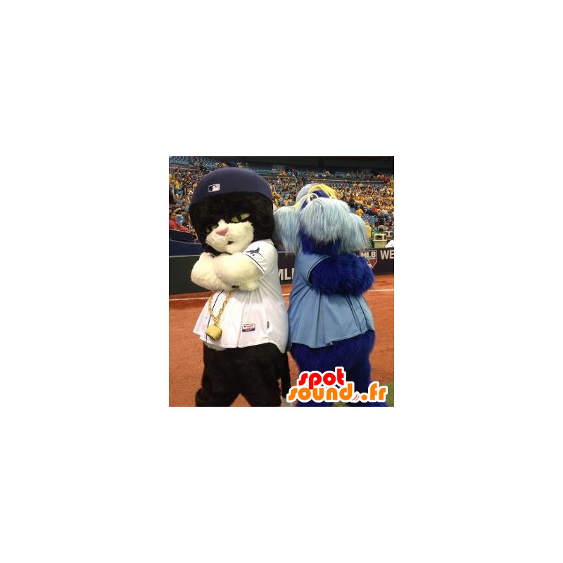 2 maskotki, czarny i biały kot i futrzany niebieski facet - MASFR21940 - Cat Maskotki