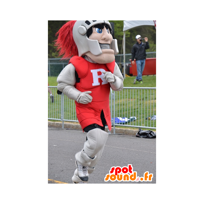 Knight mascot, wearing a red and gray armor - MASFR21942 - Mascots of Knights