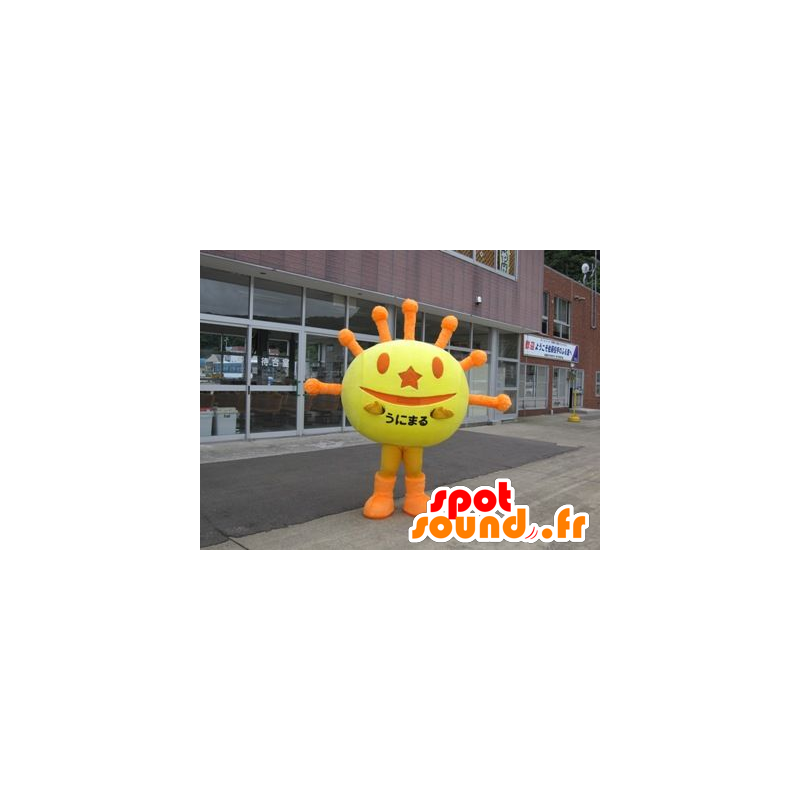Yellow sun-like mascot and orange - MASFR21949 - Mascots unclassified