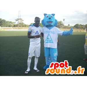 Mascotte de loup bleu, en tenue de sport - MASFR21950 - Mascottes Loup