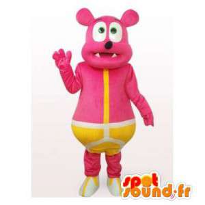 Bear mascot pink slip yellow. Bear costume - MASFR006484 - Bear mascot