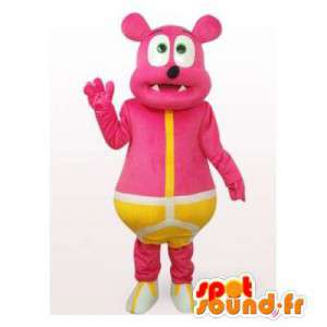 Orso giallo scivolata rosa mascotte. Costume orso - MASFR006484 - Mascotte orso