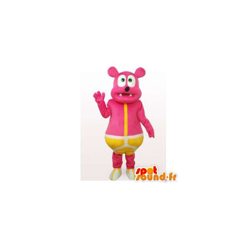 Mascotte roze beer in het geel ondergoed. Bear Suit - MASFR006484 - Bear Mascot