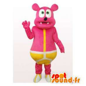 Mascotte roze beer in het geel ondergoed. Bear Suit - MASFR006484 - Bear Mascot