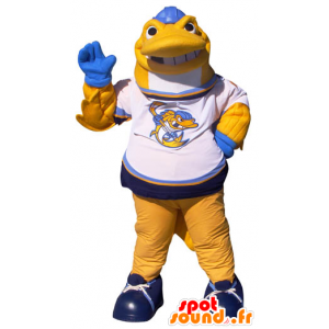 Amarelo peixes Mascot, branca e azul - MASFR21955 - mascotes peixe