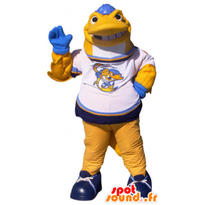 Yellow fish mascot, white and blue - MASFR21955 - Mascots fish