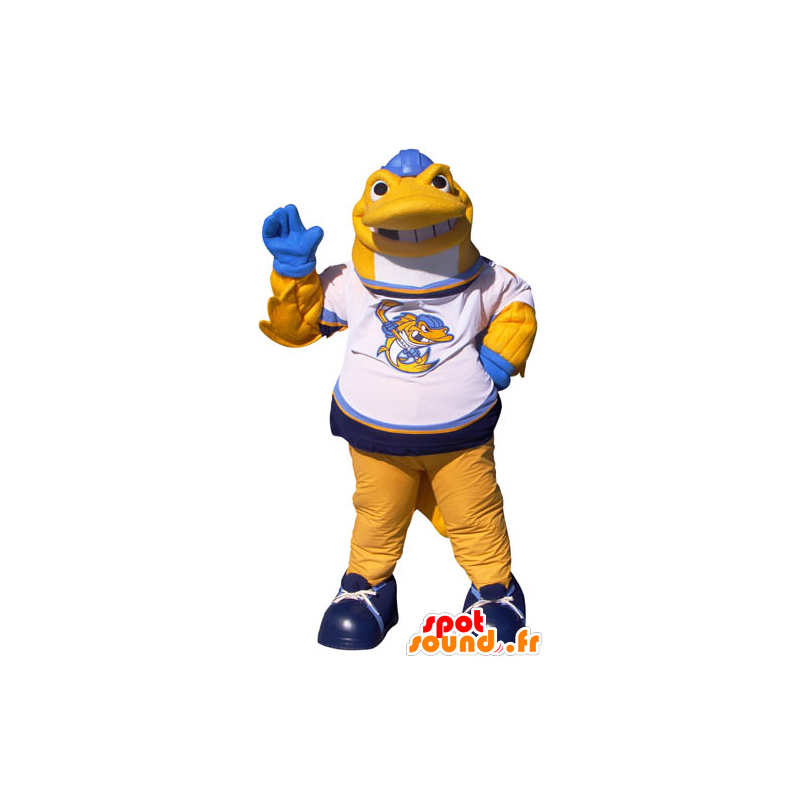 Amarelo peixes Mascot, branca e azul - MASFR21955 - mascotes peixe