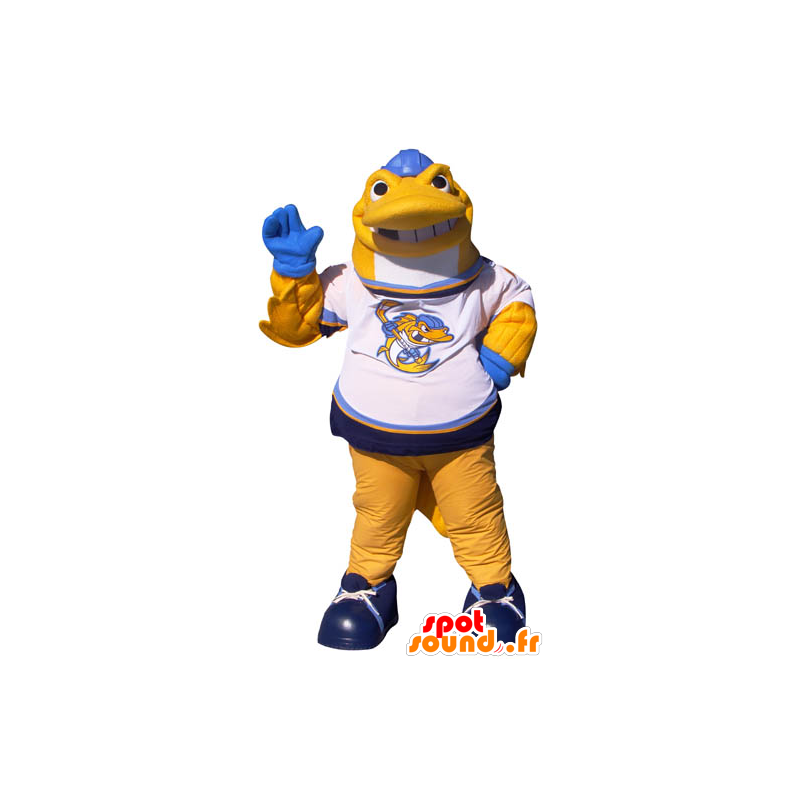 Yellow Fish Mascot, bílá a modrá - MASFR21955 - rybí Maskoti