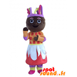 Afrikansk kvinde maskot, farverigt tøj - Spotsound maskot