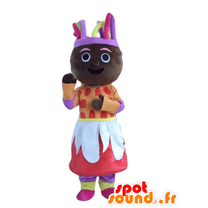 Mascot afrikansk kvinne i fargerike antrekk - MASFR21959 - Kvinne Maskoter