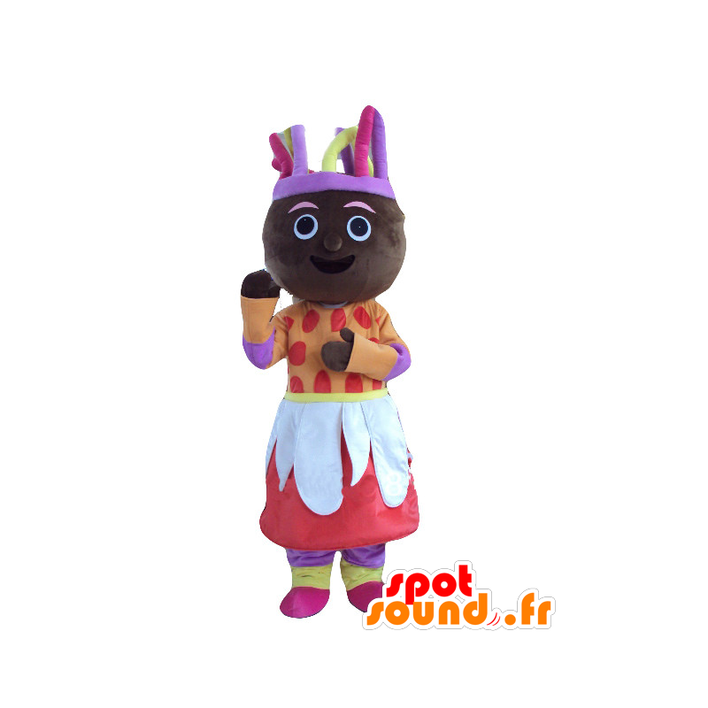 Afrikansk kvinde maskot, farverigt tøj - Spotsound maskot