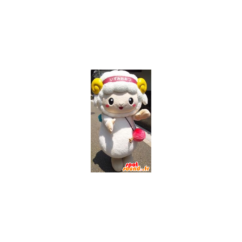 White sheep mascot with yellow horns - MASFR21963 - Mascots sheep