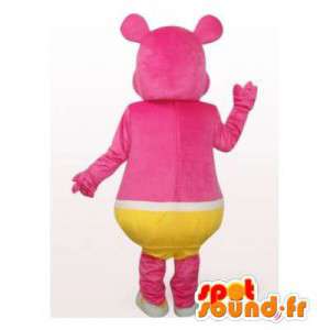 Mascotte d'ours rose en slip jaune. Costume d'ours - MASFR006484 - Mascotte d'ours