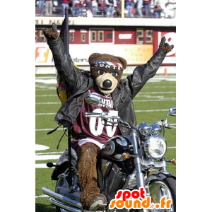 Mascot oso pardo, con un pañuelo y un jersey de los deportes - MASFR21978 - Oso mascota