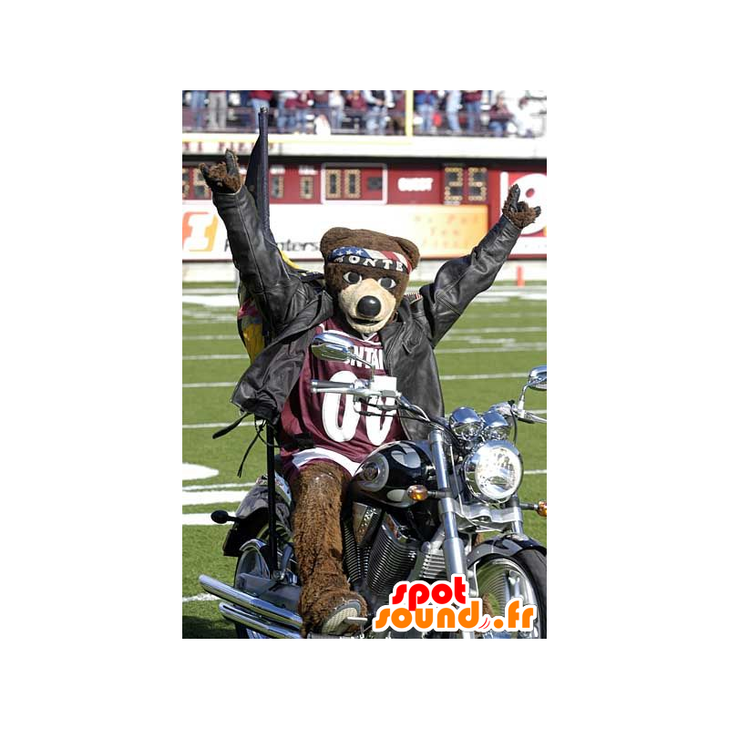 Mascot brown bear, with a bandana and a sports jersey - MASFR21978 - Bear mascot