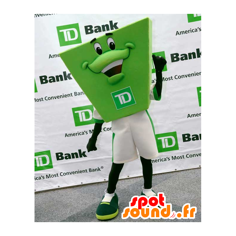 TD Bank grøn mand maskot, meget smilende - Spotsound maskot