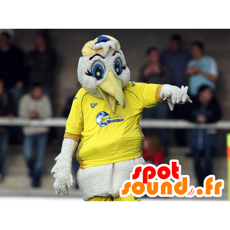 Čáp bílý maskot, racek, žlutá sportswear - MASFR21988 - maskot ptáci Čáp bílý maskot, racek, žlutá sportswear - MASFR21988 - maskot ptáci