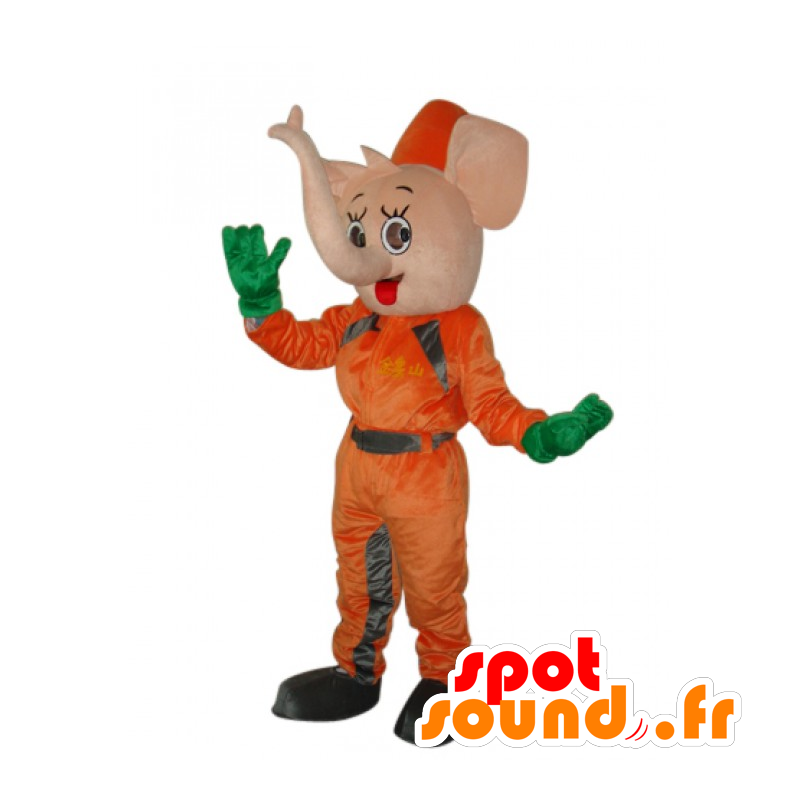 Mascot Pink Elephant in orange combination - MASFR21990 - Elephant mascots