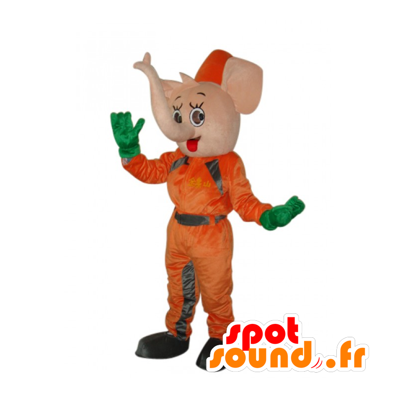 Mascot Pink Elephant in oranje combinatie - MASFR21990 - Elephant Mascot