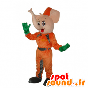 Rosa elefantmaskot i orange kombination - Spotsound maskot