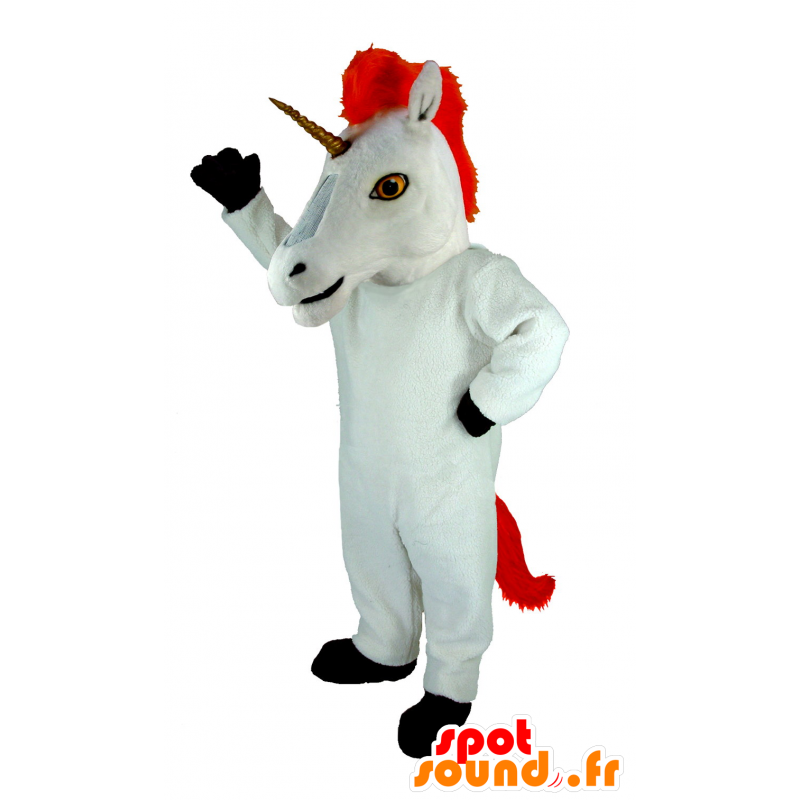 White unicorn mascot and red giant - MASFR21991 - Missing animal mascots