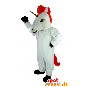 Bianco mascotte unicorno e gigante rossa - MASFR21991 - Mascotte animale mancante