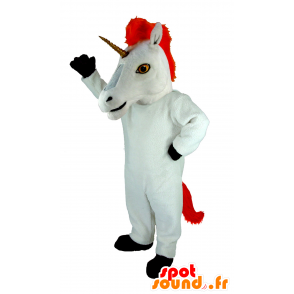 Mascotte de licorne blanche et rouge, géante - MASFR21991 - Mascottes animaux disparus