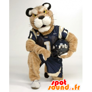 Beige tiger mascot in sports outfit - MASFR22003 - Tiger mascots