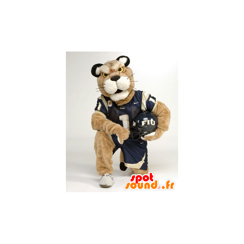 Beige tiger mascot in sports outfit - MASFR22003 - Tiger mascots