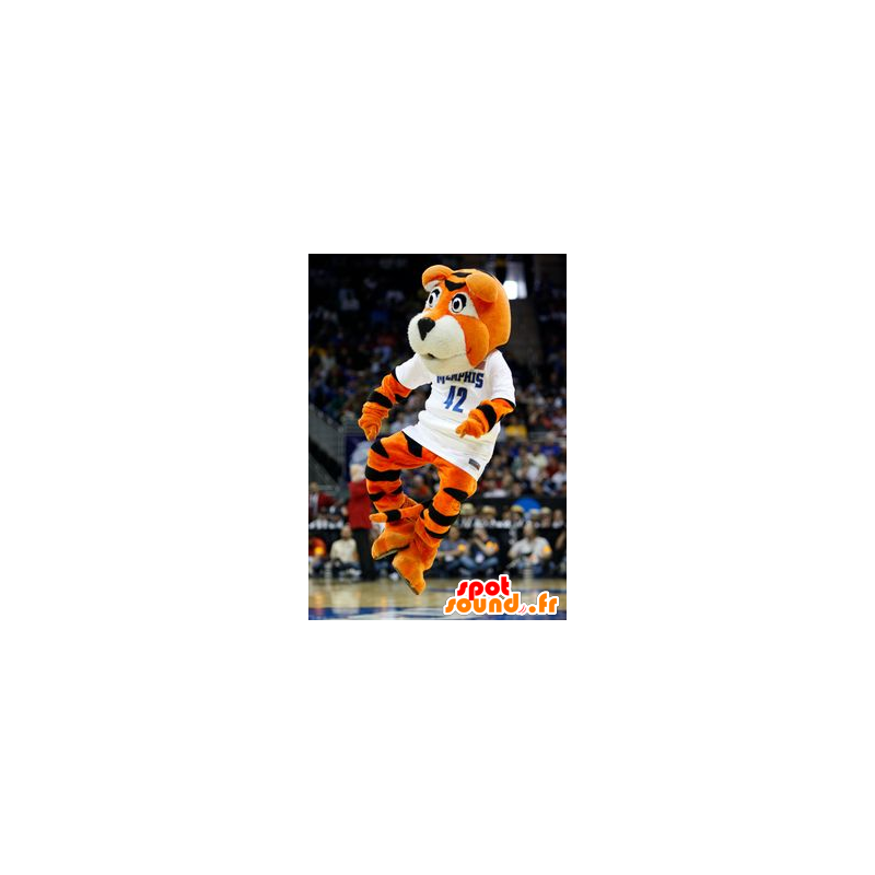 Mascotte de tigre orange, noir et blanc - MASFR22006 - Mascottes Tigre