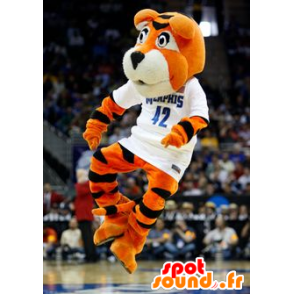 Orange tiger mascot, black and white - MASFR22006 - Tiger mascots