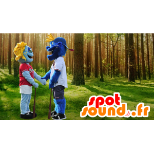 2 mascotes homem azul no desporto - MASFR22007 - Mascotes não classificados