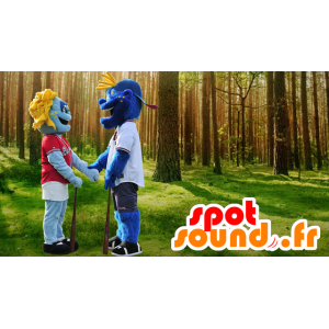 2 mascottes de bonhomme bleu en tenue de sport - MASFR22007 - Mascottes non-classées