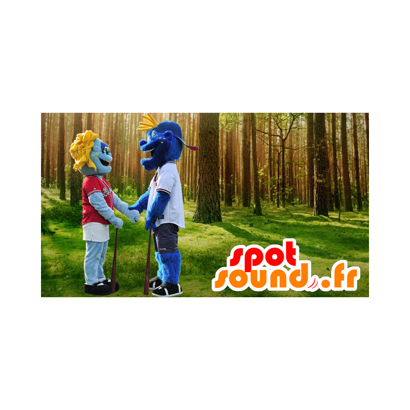 2 Maskottchen blauen Schneemann in der Sportkleidung - MASFR22007 - Maskottchen nicht klassifizierte