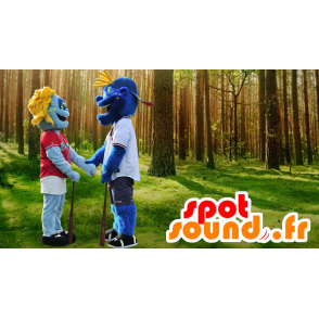 2 blå snemandmaskotter i sportstøj - Spotsound maskot kostume