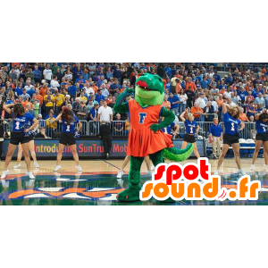 Green crocodile mascot in red dress - MASFR22012 - Mascot of crocodiles