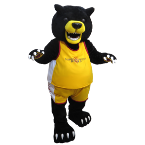 Large black and yellow mascot bear in sportswear - MASFR22016 - Bear mascot