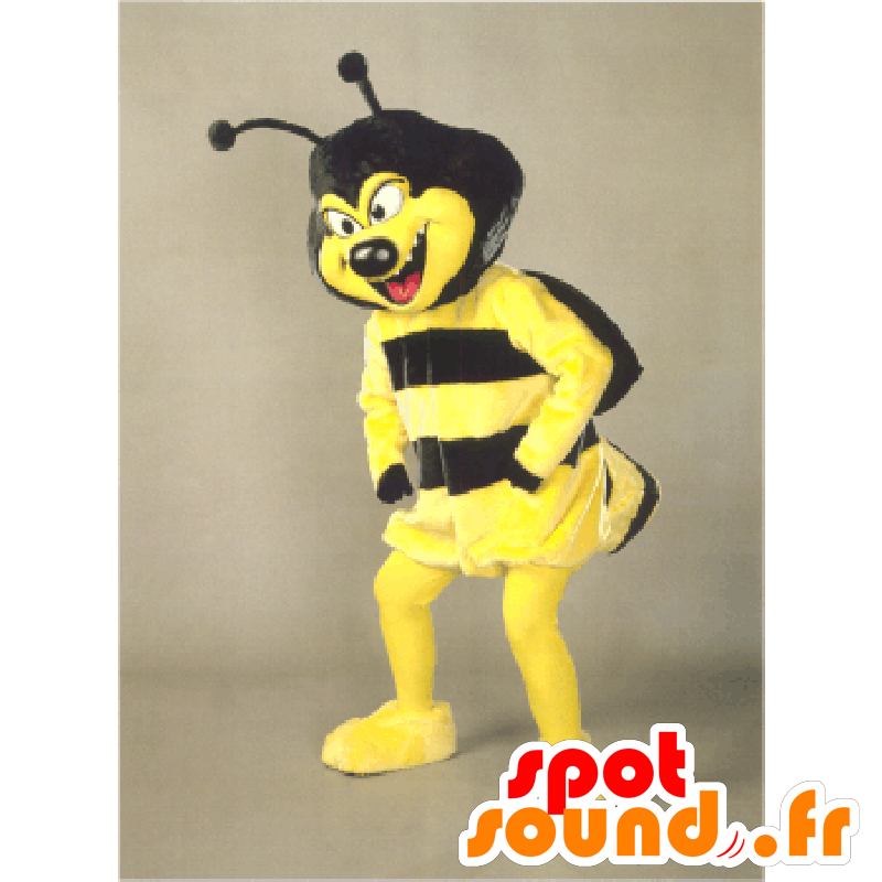 Mascot żółty i czarny osa z powietrza złośliwy - MASFR22020 - Bee Mascot