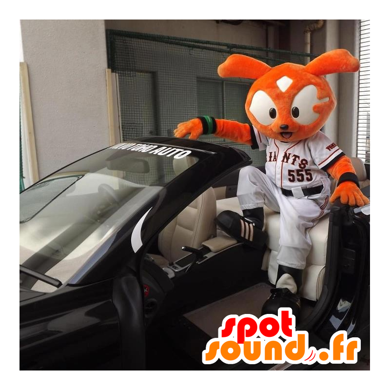 Mascotte de chat, de lapin orange en tenue de sport - MASFR22022 - Mascotte de lapins