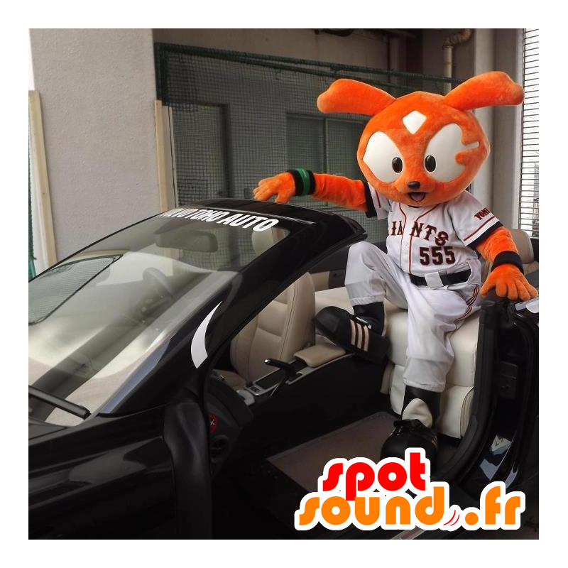 猫のマスコット、スポーツウェアのオレンジ色のウサギ-MASFR22022-ウサギのマスコット
