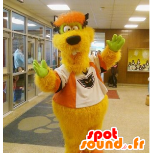 Amarillo y naranja mascota monstruo, divertido y peludo - MASFR22025 - Mascotas de los monstruos