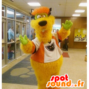 Mascotte de monstre jaune et orange, rigolo et poilu - MASFR22025 - Mascottes de monstres