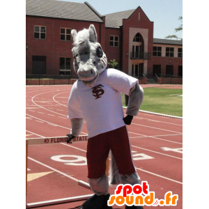 Maskot šedý osel, kůň, ve sportovní oblečení - MASFR22026 - kůň maskoti