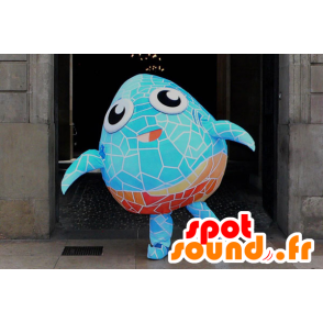 Mascot pesce abbastanza blu e arancio con mosaici - MASFR22027 - Pesce mascotte