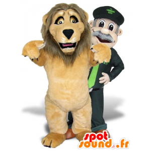 2 mascotes, um leão marrom e um depositário de jardim zoológico - MASFR22031 - Mascotes leão