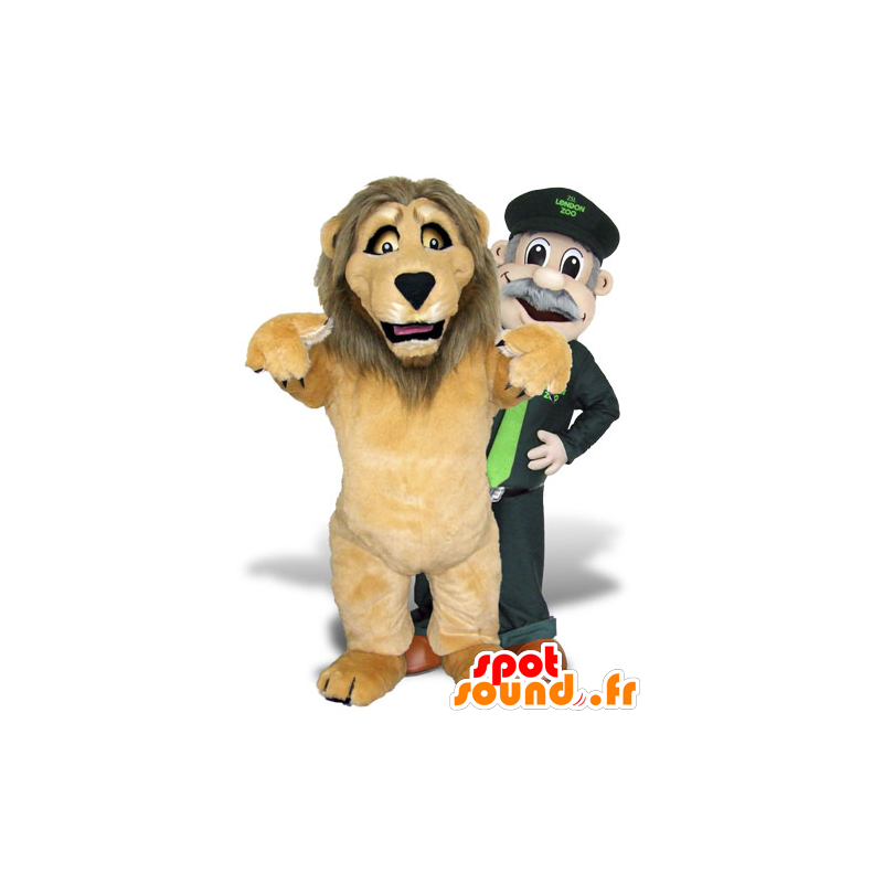 2 mascotes, um leão marrom e um depositário de jardim zoológico - MASFR22031 - Mascotes leão 2 mascotes, um leão marrom e um depositário de jardim zoológico - MASFR22031 - Mascotes leão