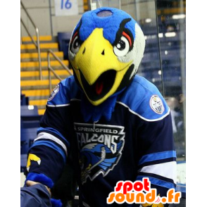 Mascotte d'aigle, d'oiseau bleu, blanc et jaune - MASFR22032 - Mascotte d'oiseaux