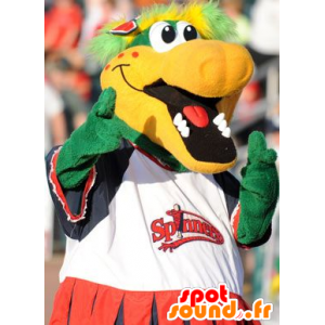 Groen en geel krokodil mascotte, vrolijk - MASFR22034 - Mascot krokodillen
