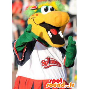 Mascotte de crocodile vert et jaune, très souriant - MASFR22034 - Mascotte de crocodiles