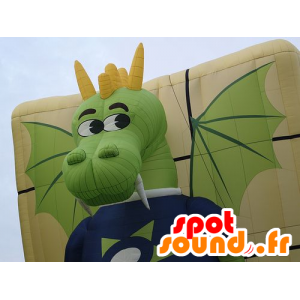 Green Dragon maskotti ja keltainen, hauska ja värikäs - MASFR22036 - Dragon Mascot